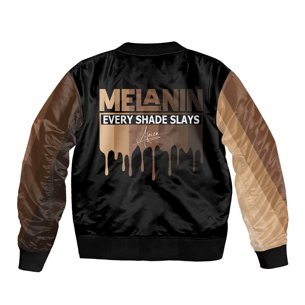 Every Shade Slays Melanin Sleeve Zip Bomber Jacket African Signature - Wonder Print Shop