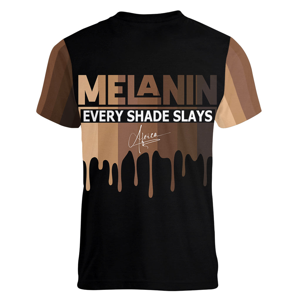 Every Shade Slays Melanin Women V Neck T Shirt African Signature - Wonder Print Shop