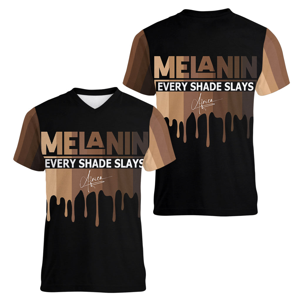 Every Shade Slays Melanin Women V Neck T Shirt African Signature - Wonder Print Shop