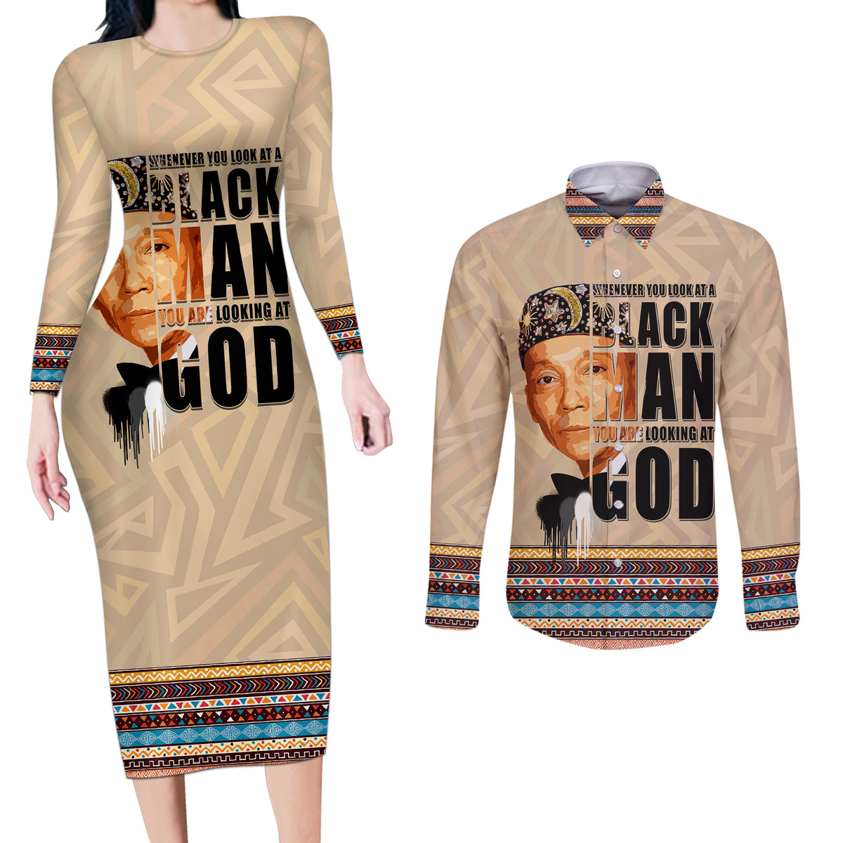 The Most Honorable Elijah Muhammad Couples Matching Long Sleeve Bodycon Dress and Long Sleeve Button Shirts Black Man - Wonder Print Shop