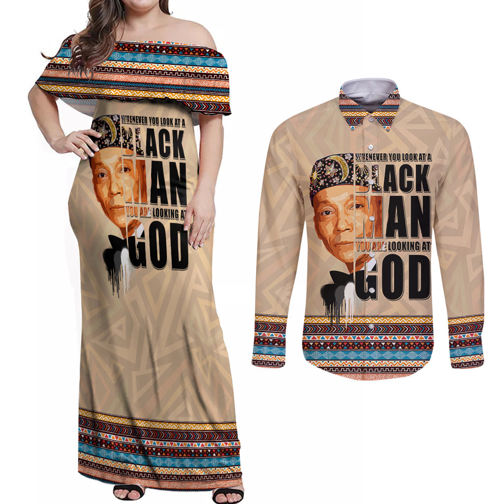 The Most Honorable Elijah Muhammad Couples Matching Off Shoulder Maxi Dress and Long Sleeve Button Shirts Black Man - Wonder Print Shop