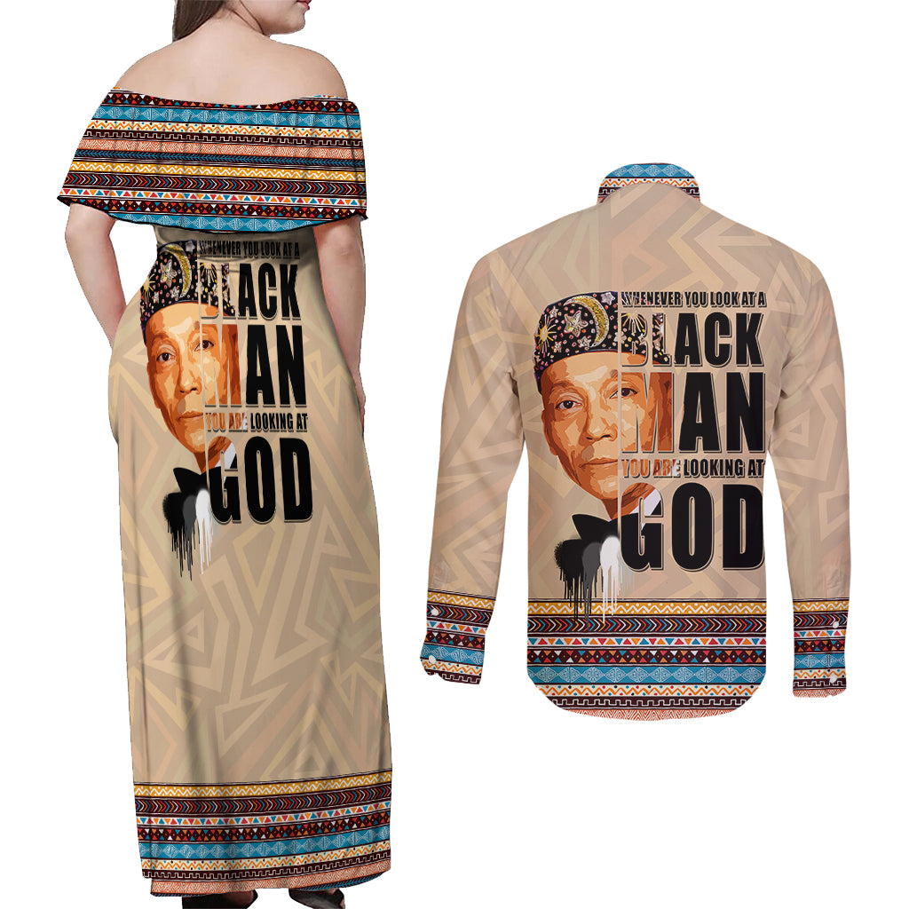 The Most Honorable Elijah Muhammad Couples Matching Off Shoulder Maxi Dress and Long Sleeve Button Shirts Black Man - Wonder Print Shop