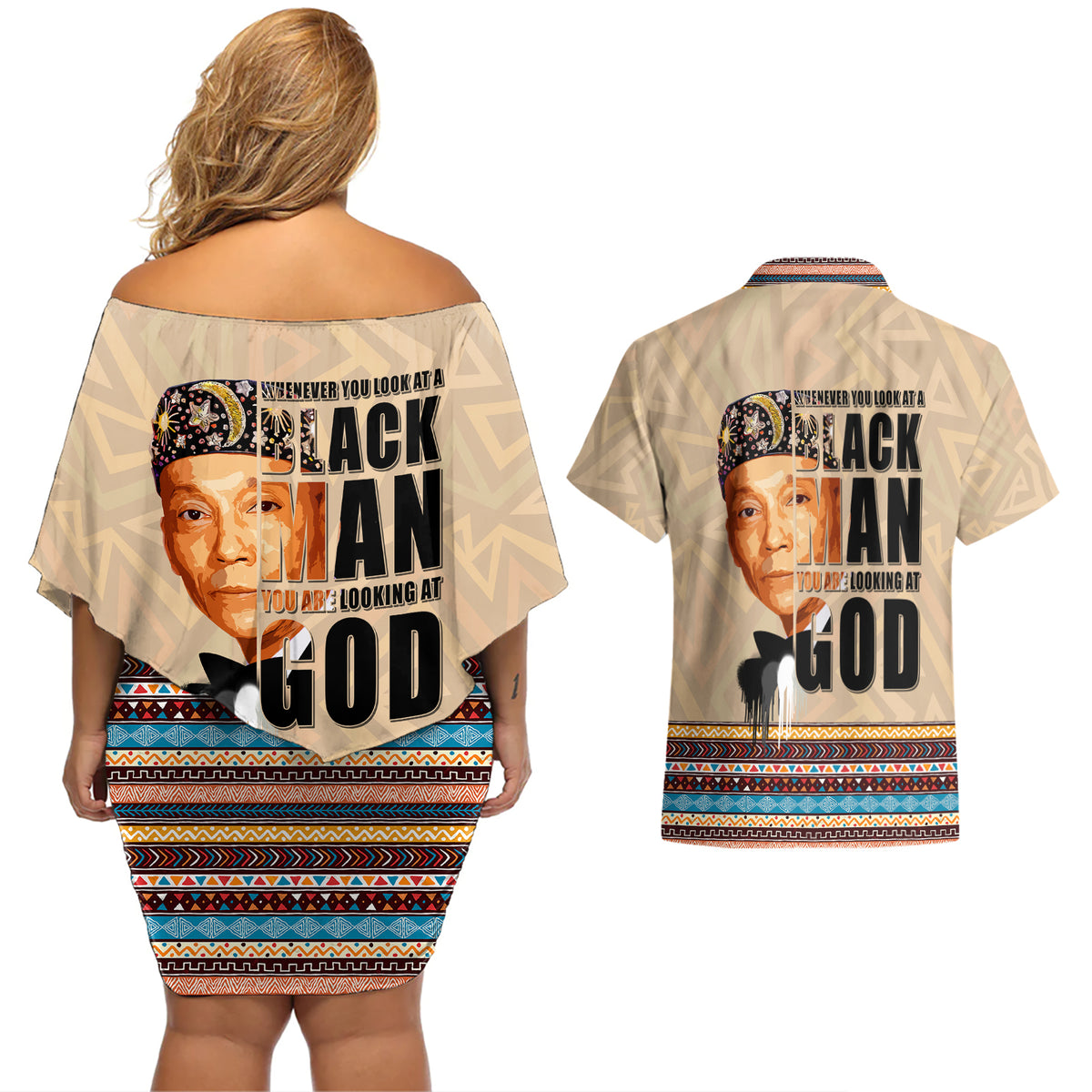 The Most Honorable Elijah Muhammad Couples Matching Off Shoulder Short Dress and Hawaiian Shirt Black Man - Wonder Print Shop