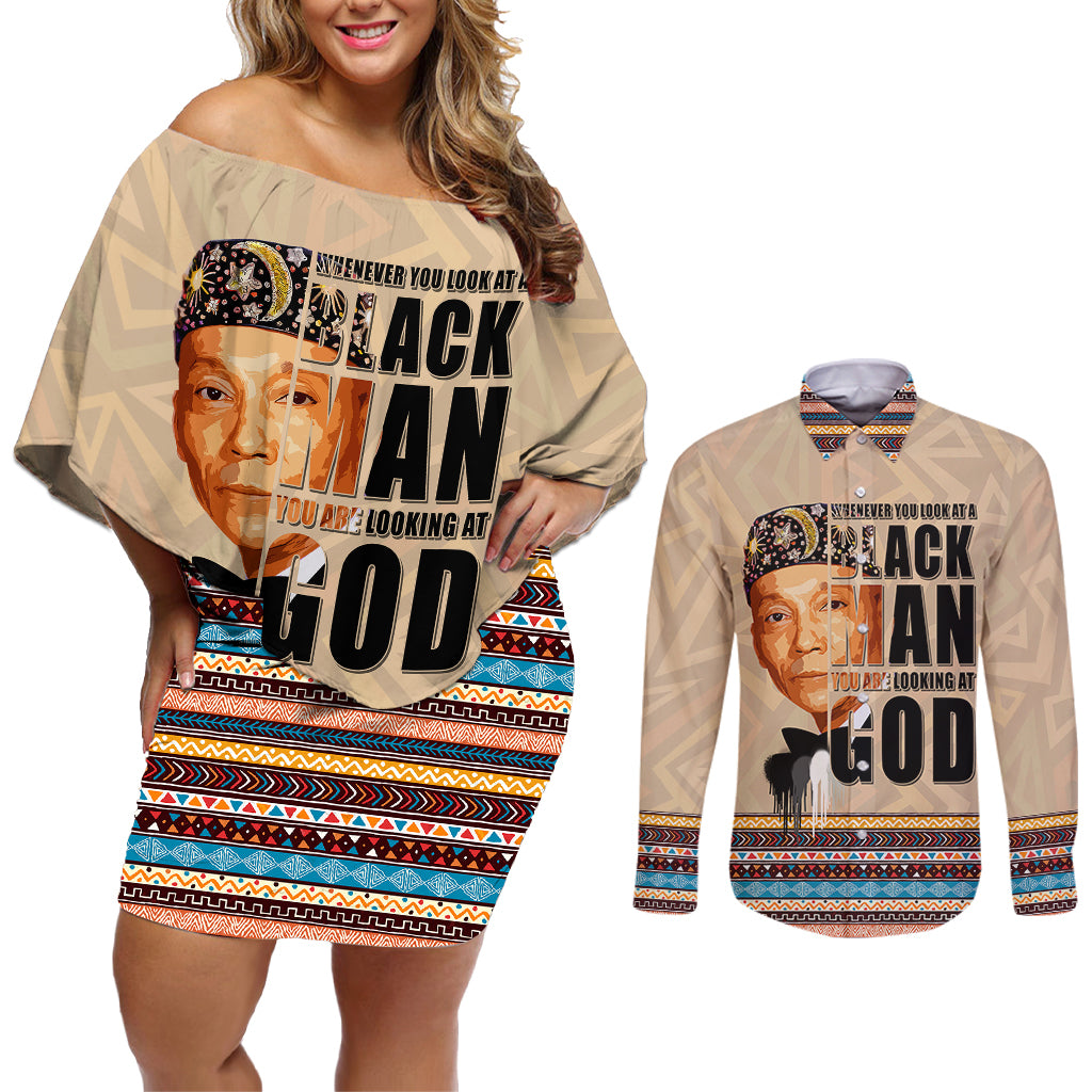 The Most Honorable Elijah Muhammad Couples Matching Off Shoulder Short Dress and Long Sleeve Button Shirts Black Man - Wonder Print Shop