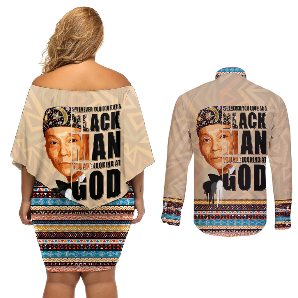 The Most Honorable Elijah Muhammad Couples Matching Off Shoulder Short Dress and Long Sleeve Button Shirts Black Man - Wonder Print Shop