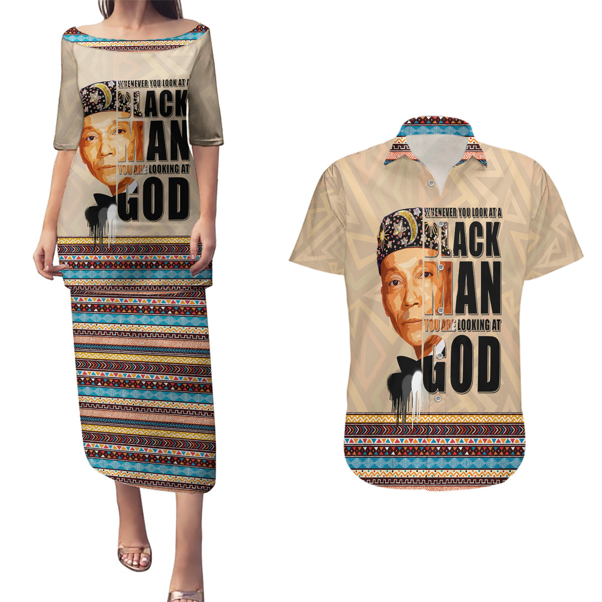 The Most Honorable Elijah Muhammad Couples Matching Puletasi Dress and Hawaiian Shirt Black Man - Wonder Print Shop