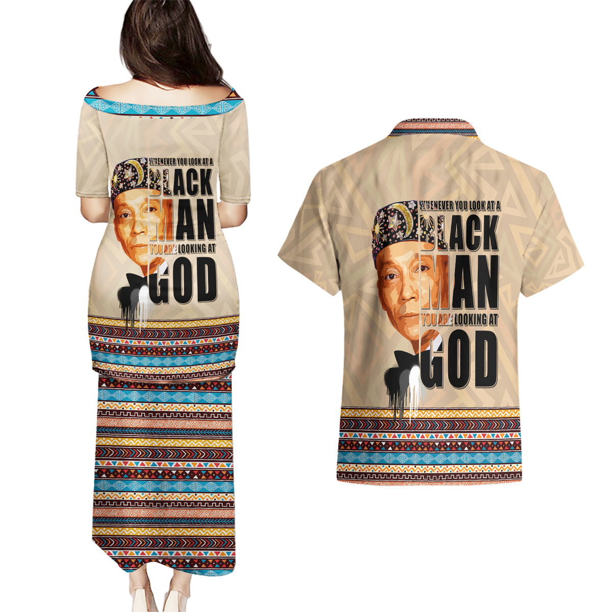 The Most Honorable Elijah Muhammad Couples Matching Puletasi Dress and Hawaiian Shirt Black Man - Wonder Print Shop