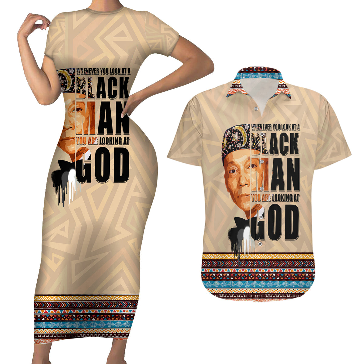 The Most Honorable Elijah Muhammad Couples Matching Short Sleeve Bodycon Dress and Hawaiian Shirt Black Man - Wonder Print Shop