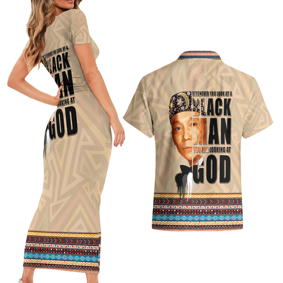 The Most Honorable Elijah Muhammad Couples Matching Short Sleeve Bodycon Dress and Hawaiian Shirt Black Man - Wonder Print Shop