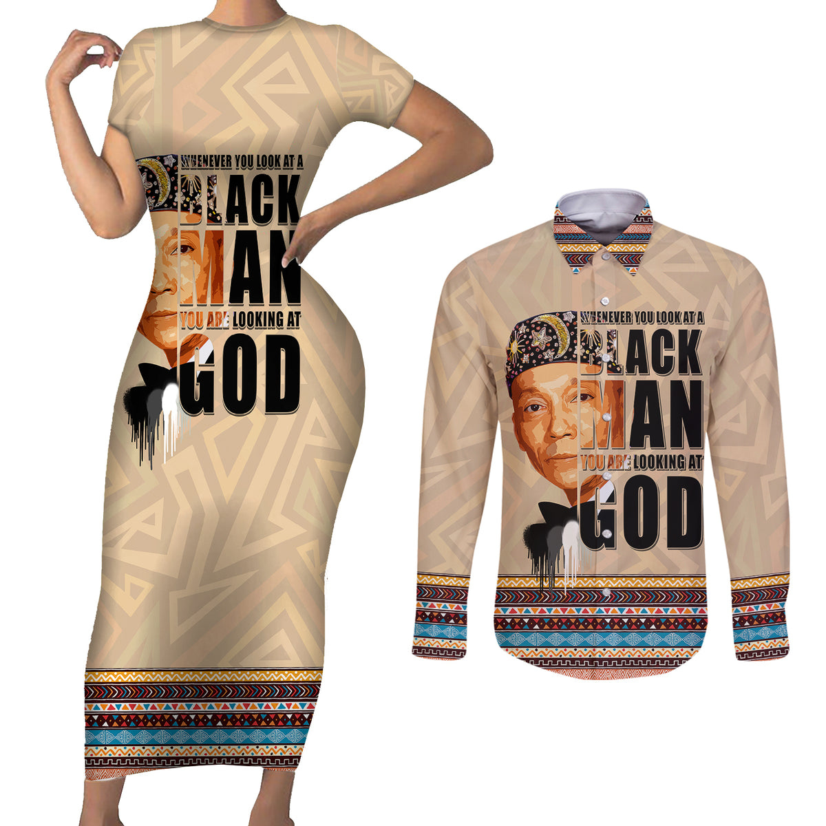 The Most Honorable Elijah Muhammad Couples Matching Short Sleeve Bodycon Dress and Long Sleeve Button Shirts Black Man - Wonder Print Shop