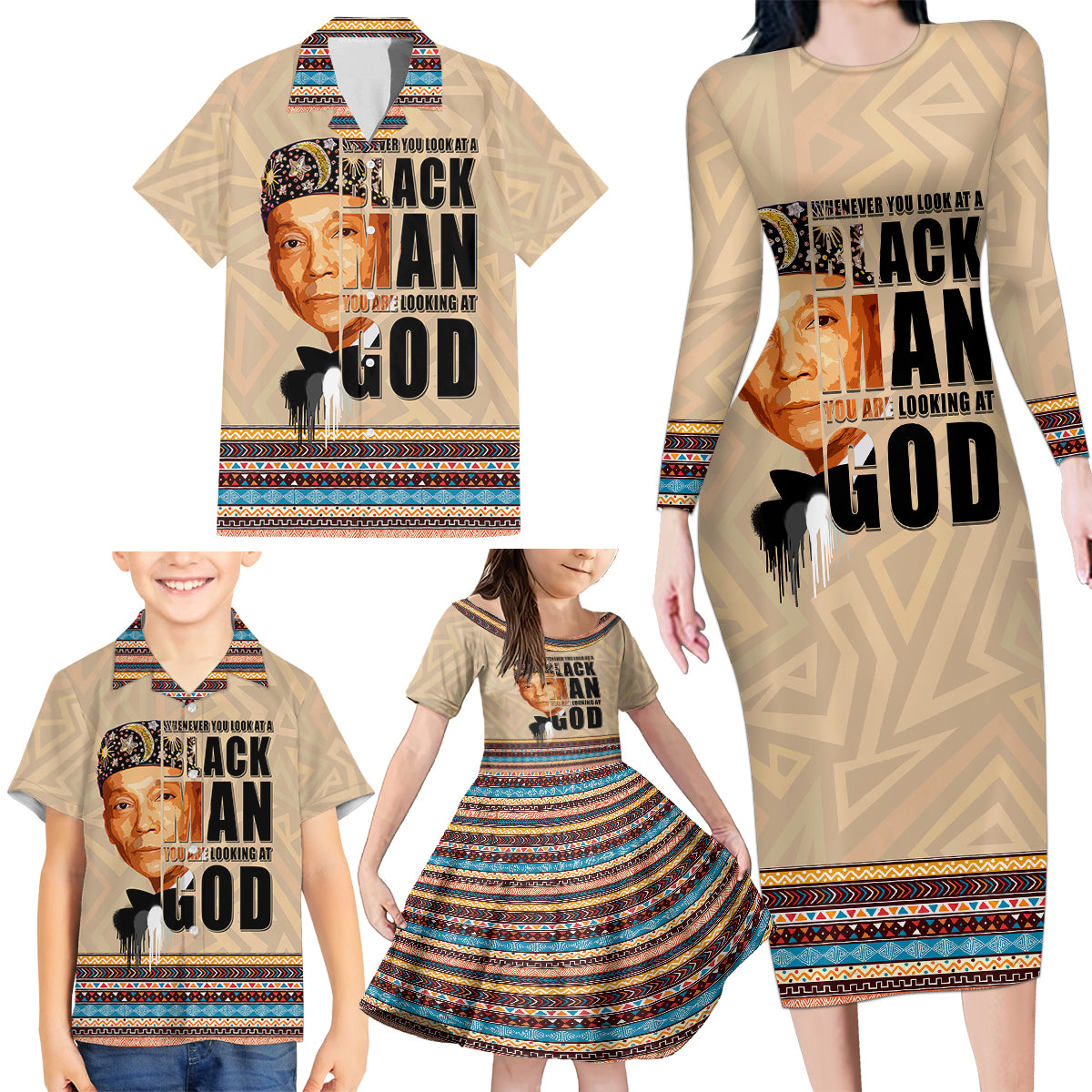 The Most Honorable Elijah Muhammad Family Matching Long Sleeve Bodycon Dress and Hawaiian Shirt Black Man - Wonder Print Shop