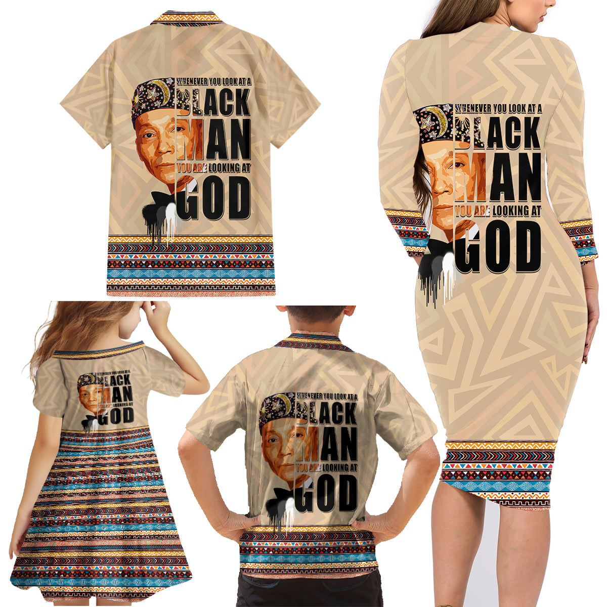 The Most Honorable Elijah Muhammad Family Matching Long Sleeve Bodycon Dress and Hawaiian Shirt Black Man - Wonder Print Shop