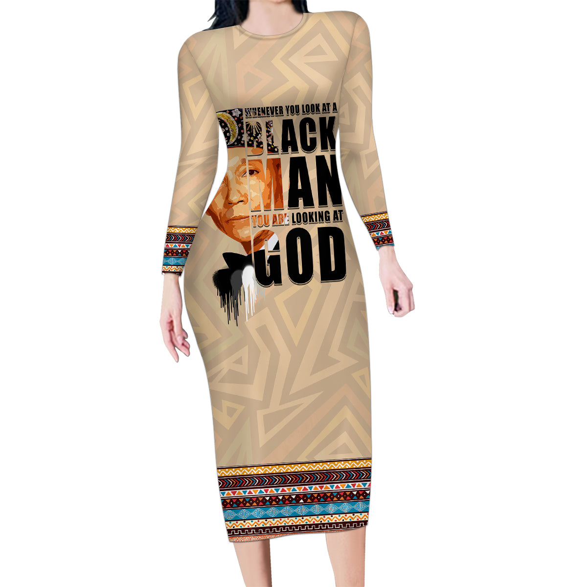 The Most Honorable Elijah Muhammad Family Matching Long Sleeve Bodycon Dress and Hawaiian Shirt Black Man - Wonder Print Shop