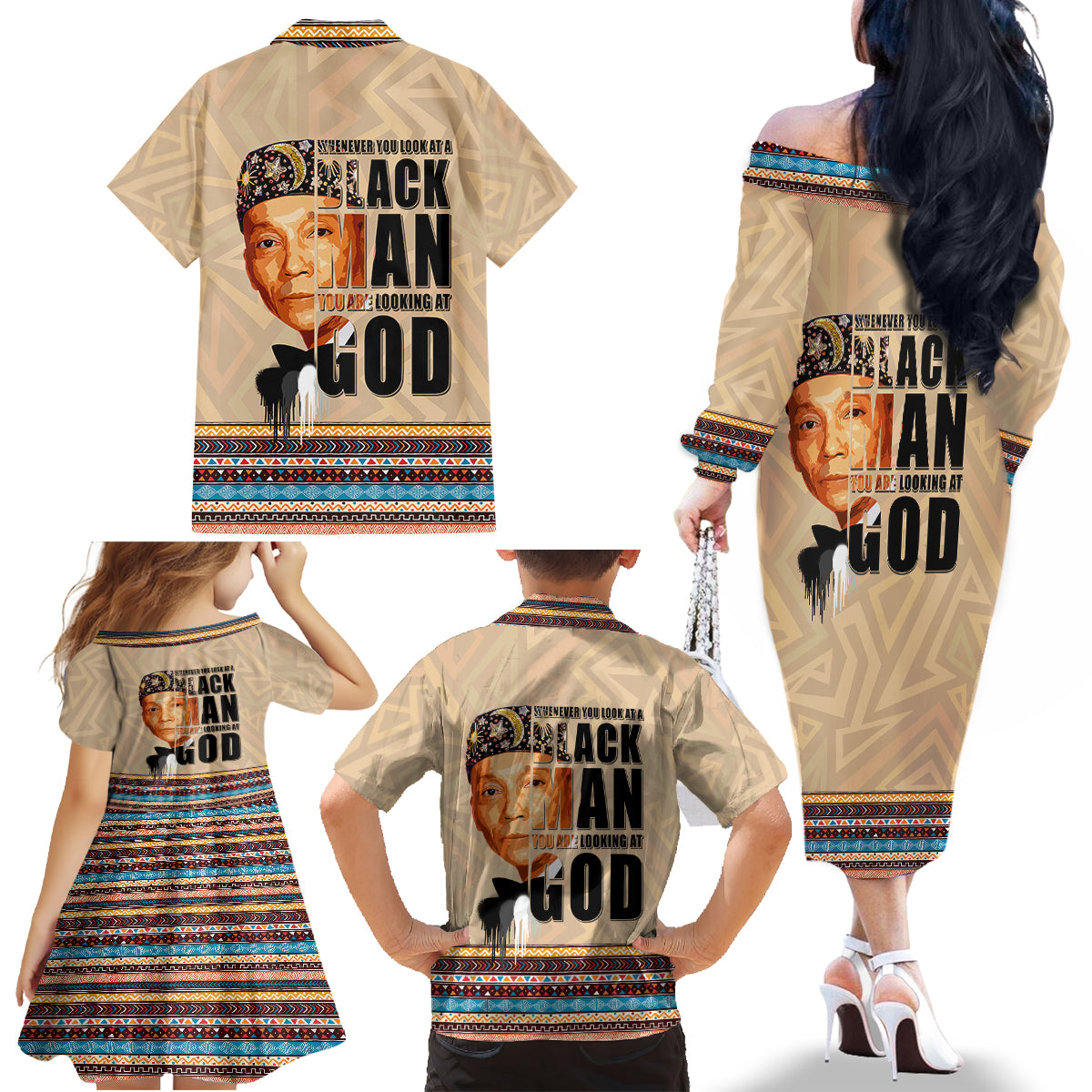 The Most Honorable Elijah Muhammad Family Matching Off Shoulder Long Sleeve Dress and Hawaiian Shirt Black Man - Wonder Print Shop