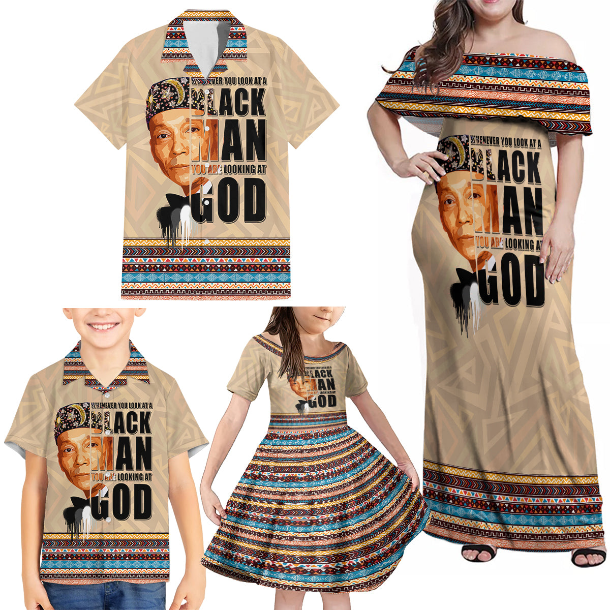 The Most Honorable Elijah Muhammad Family Matching Off Shoulder Maxi Dress and Hawaiian Shirt Black Man - Wonder Print Shop