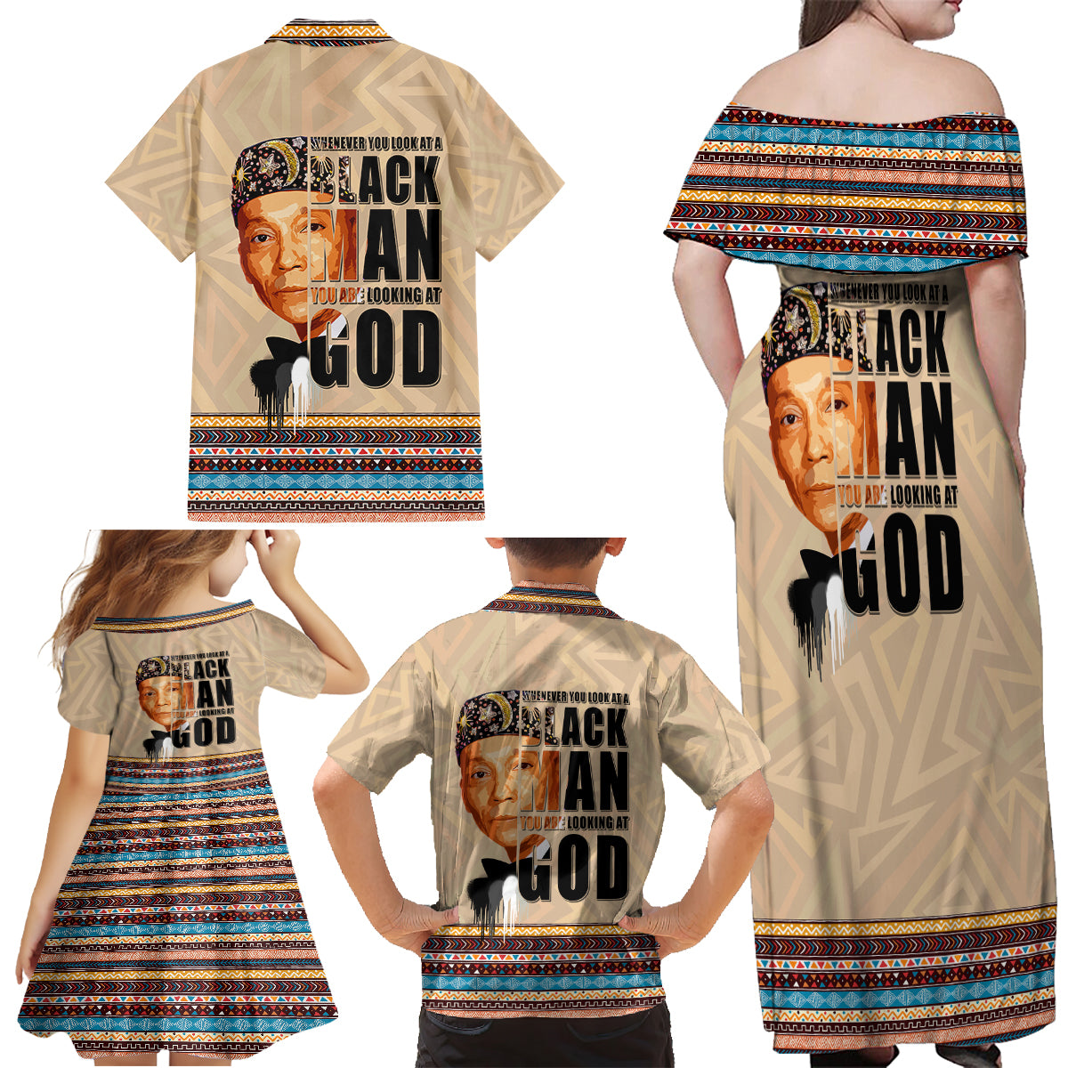 The Most Honorable Elijah Muhammad Family Matching Off Shoulder Maxi Dress and Hawaiian Shirt Black Man - Wonder Print Shop
