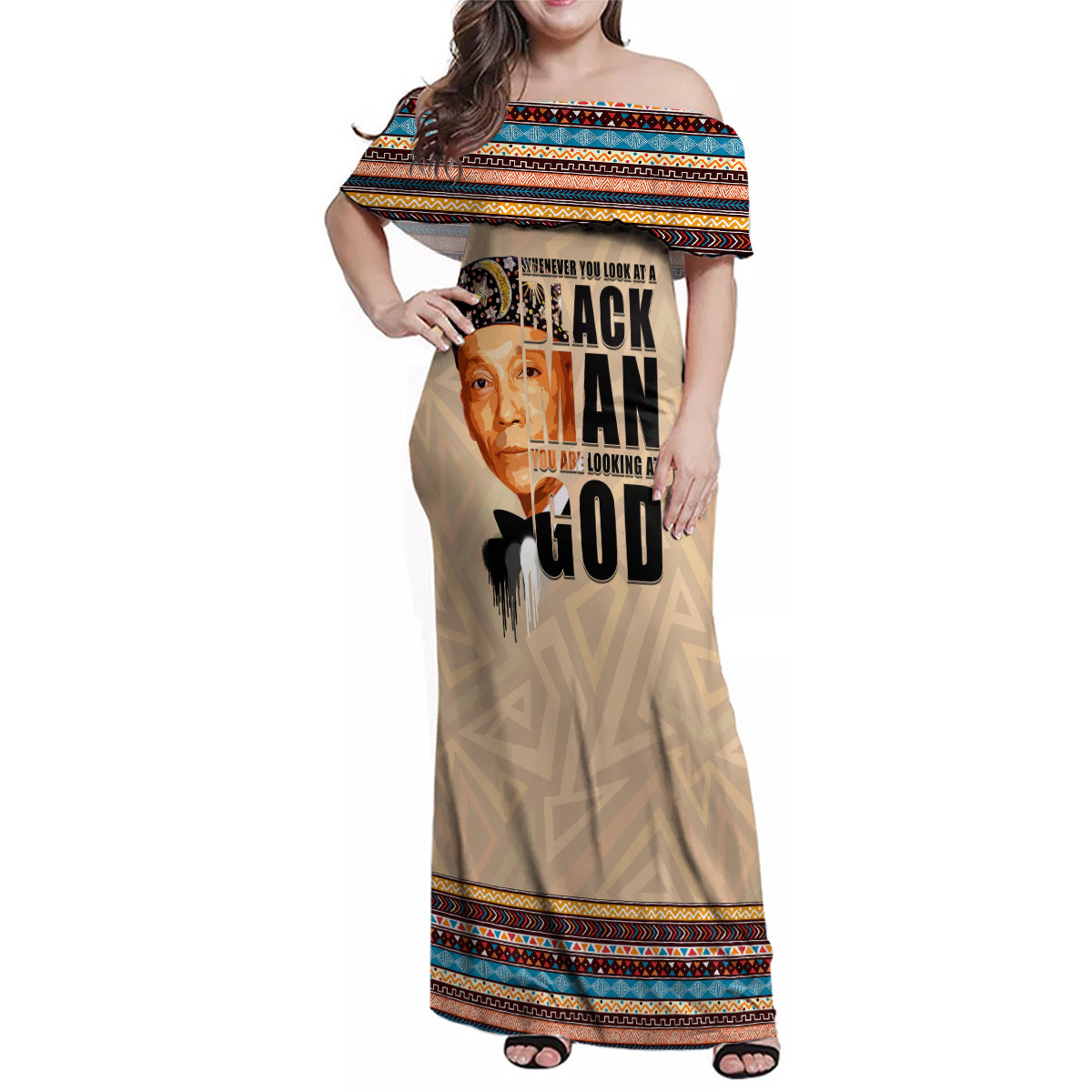 The Most Honorable Elijah Muhammad Family Matching Off Shoulder Maxi Dress and Hawaiian Shirt Black Man - Wonder Print Shop