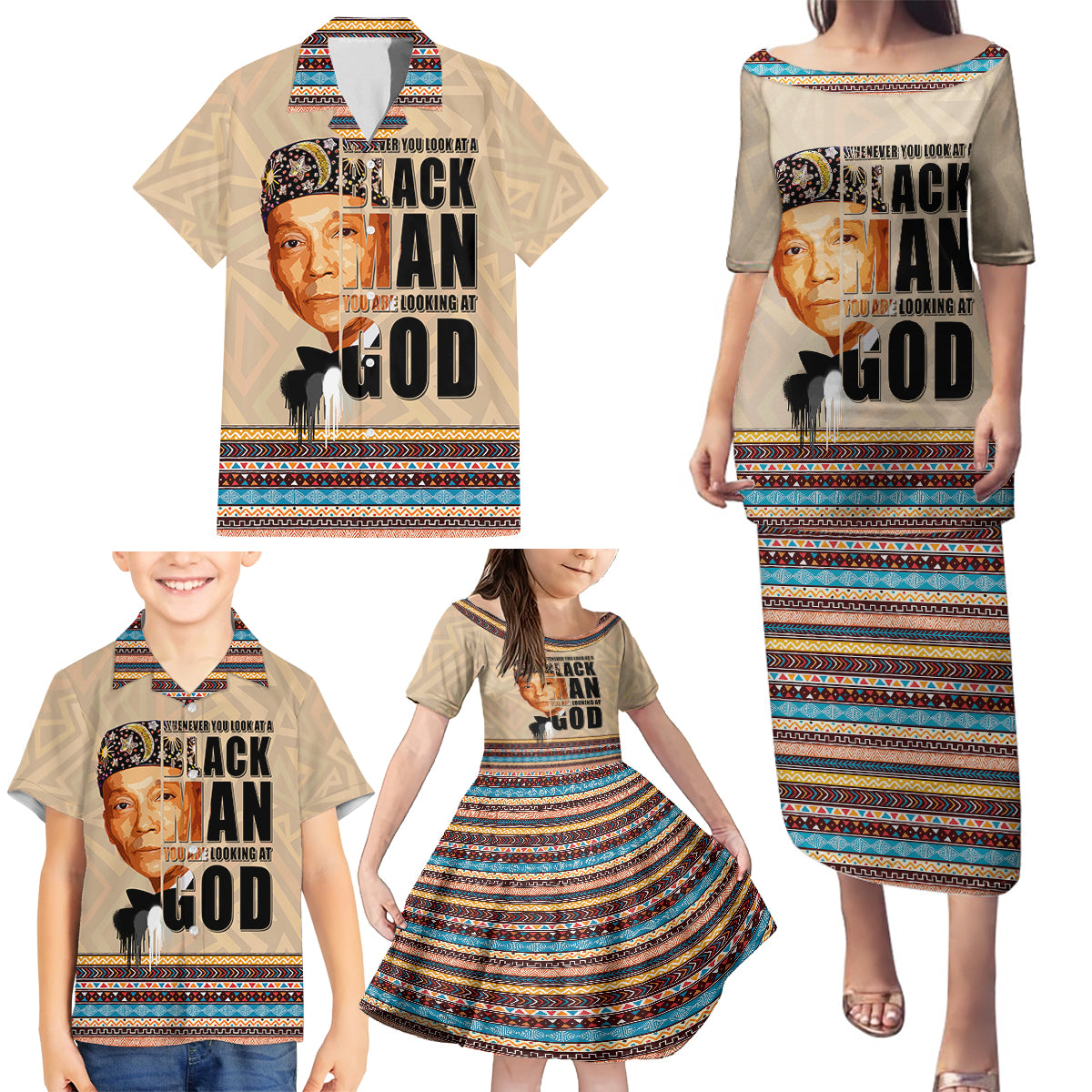 The Most Honorable Elijah Muhammad Family Matching Puletasi Dress and Hawaiian Shirt Black Man - Wonder Print Shop