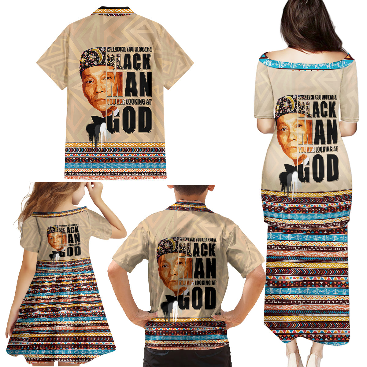 The Most Honorable Elijah Muhammad Family Matching Puletasi Dress and Hawaiian Shirt Black Man - Wonder Print Shop