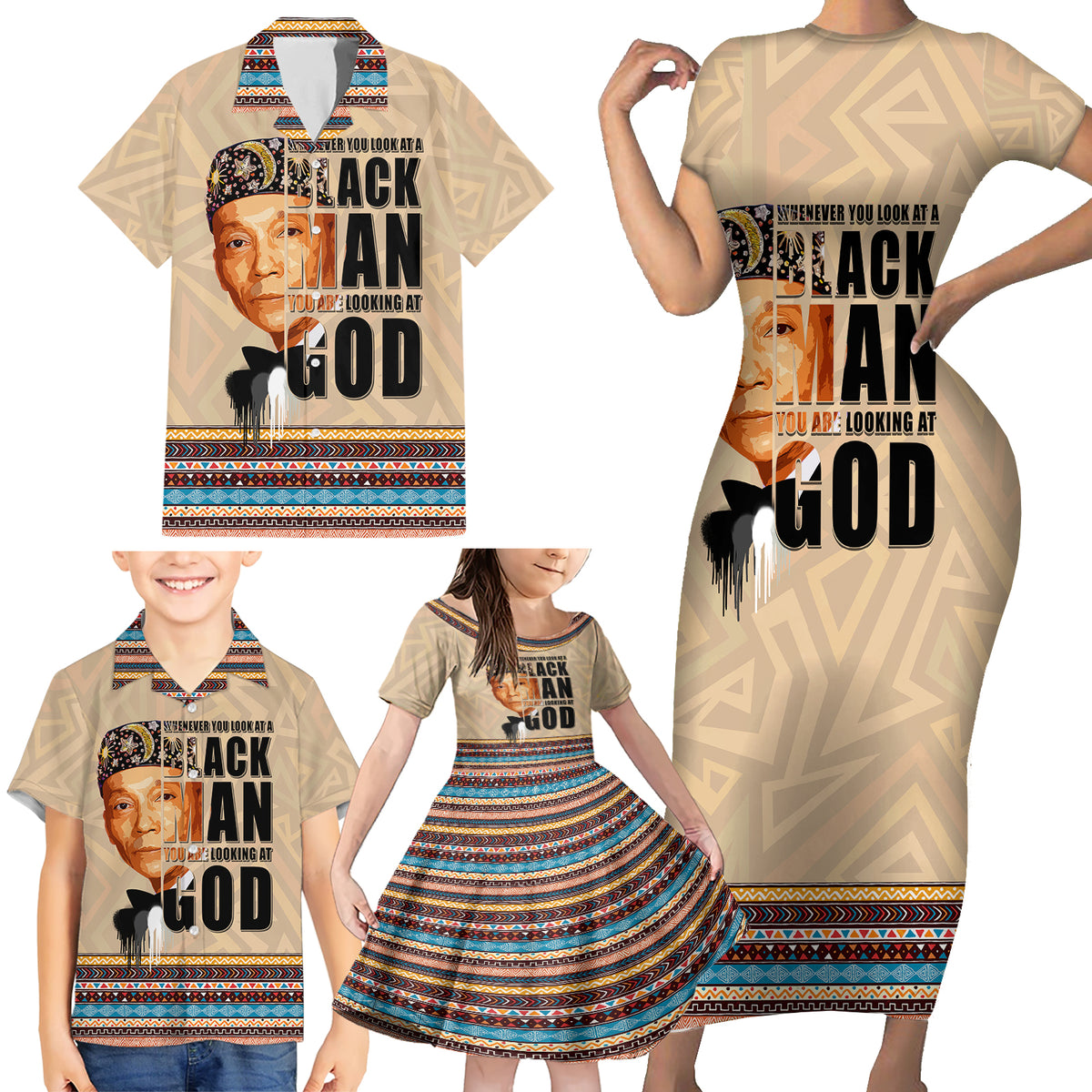 The Most Honorable Elijah Muhammad Family Matching Short Sleeve Bodycon Dress and Hawaiian Shirt Black Man - Wonder Print Shop