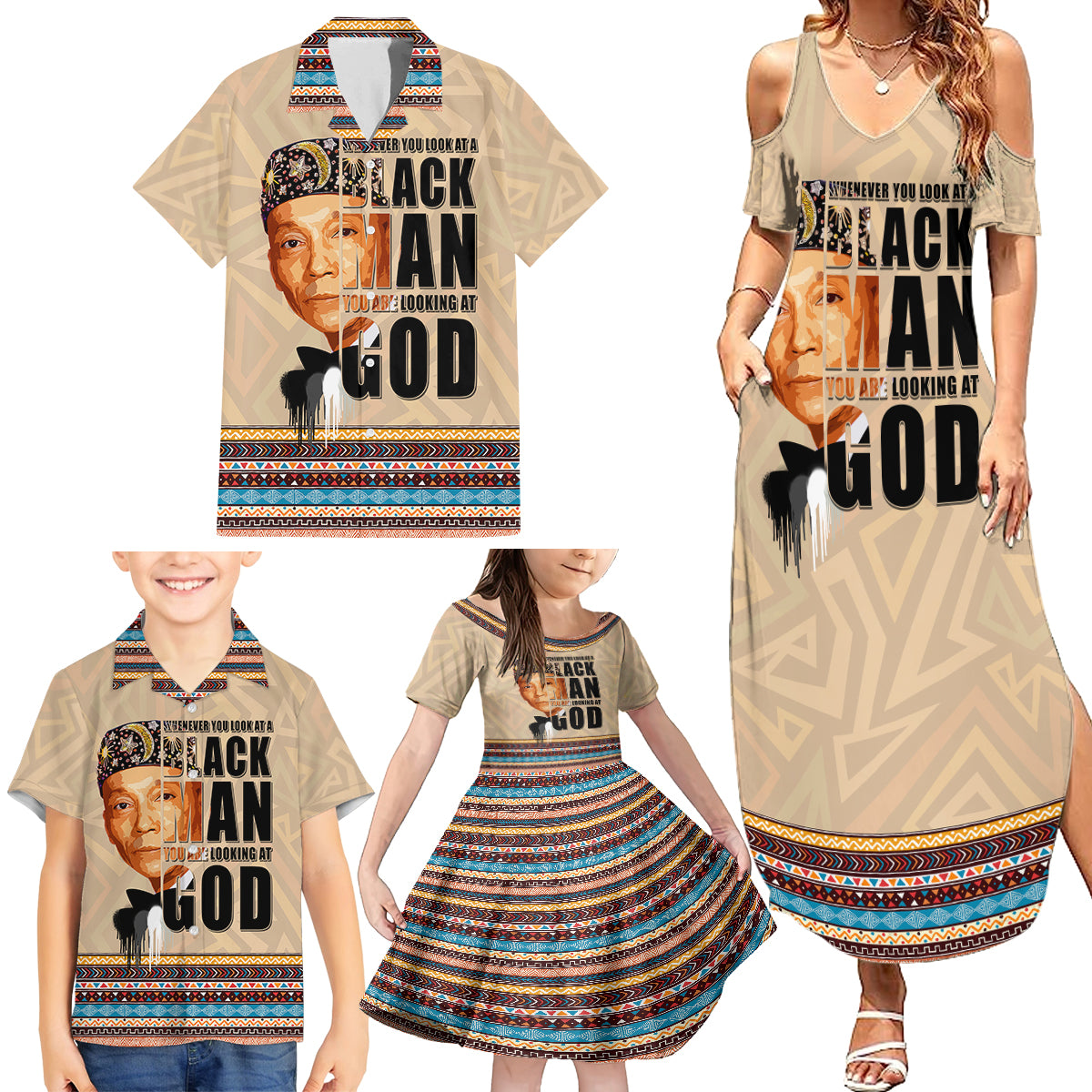 The Most Honorable Elijah Muhammad Family Matching Summer Maxi Dress and Hawaiian Shirt Black Man - Wonder Print Shop