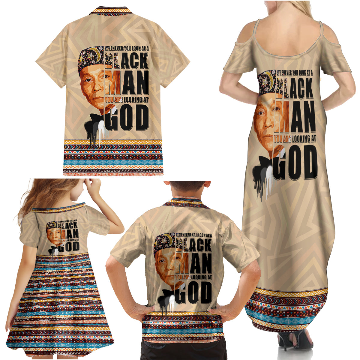 The Most Honorable Elijah Muhammad Family Matching Summer Maxi Dress and Hawaiian Shirt Black Man - Wonder Print Shop