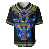 Egyptian Ankh Golden Blue Fire Baseball Jersey - Wonder Print Shop