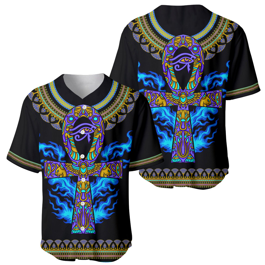 Egyptian Ankh Golden Blue Fire Baseball Jersey - Wonder Print Shop