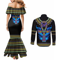 egyptian-ankh-golden-blue-fire-couples-matching-mermaid-dress-and-long-sleeve-button-shirts