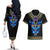 egyptian-ankh-golden-blue-fire-couples-matching-off-the-shoulder-long-sleeve-dress-and-hawaiian-shirt