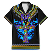 Egyptian Ankh Golden Blue Fire Family Matching Mermaid Dress and Hawaiian Shirt - Wonder Print Shop
