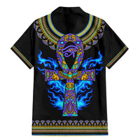 Egyptian Ankh Golden Blue Fire Family Matching Mermaid Dress and Hawaiian Shirt - Wonder Print Shop