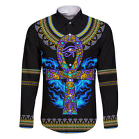 Egyptian Ankh Golden Blue Fire Family Matching Puletasi Dress and Hawaiian Shirt - Wonder Print Shop