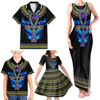 Egyptian Ankh Golden Blue Fire Family Matching Tank Maxi Dress and Hawaiian Shirt - Wonder Print Shop