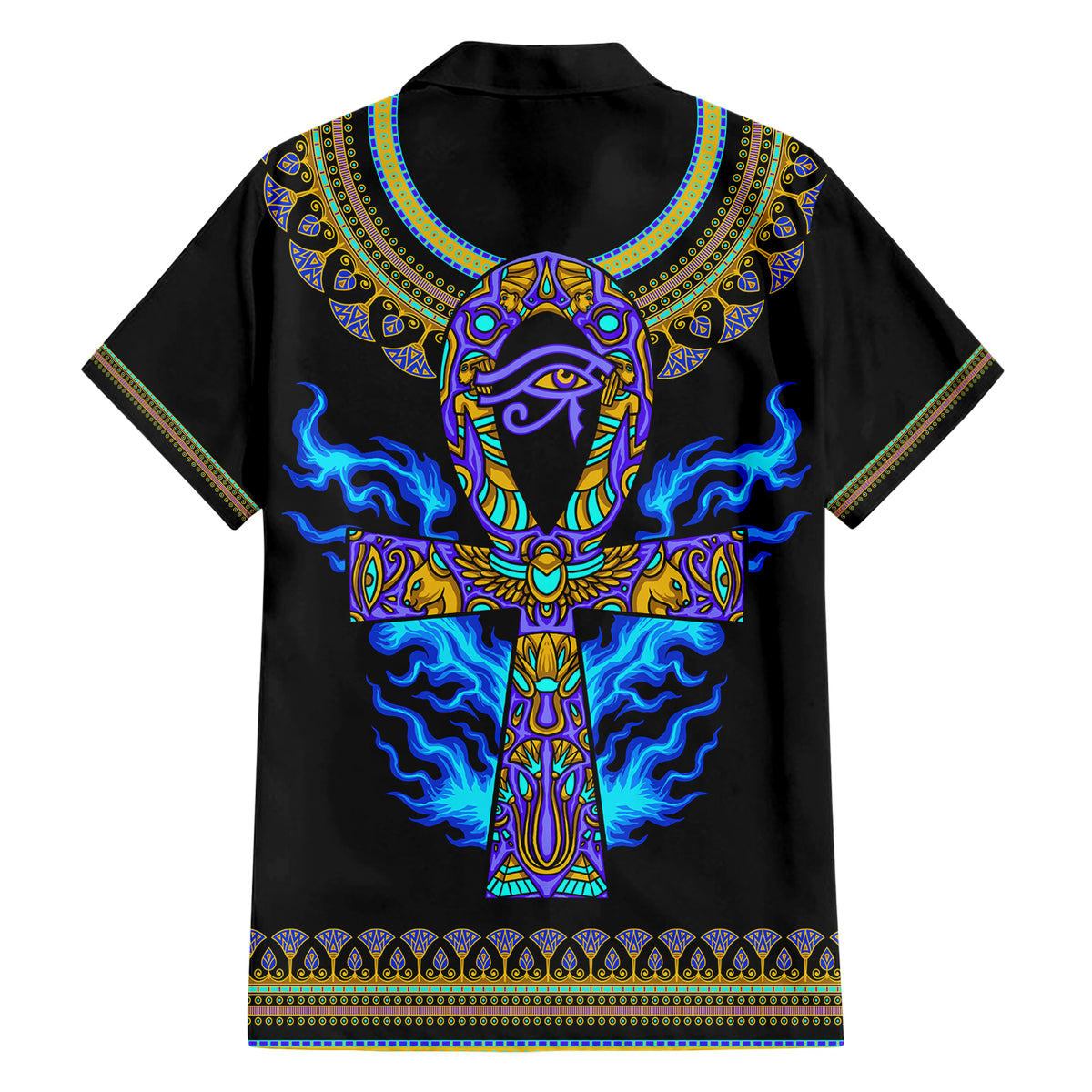 Egyptian Ankh Golden Blue Fire Hawaiian Shirt - Wonder Print Shop