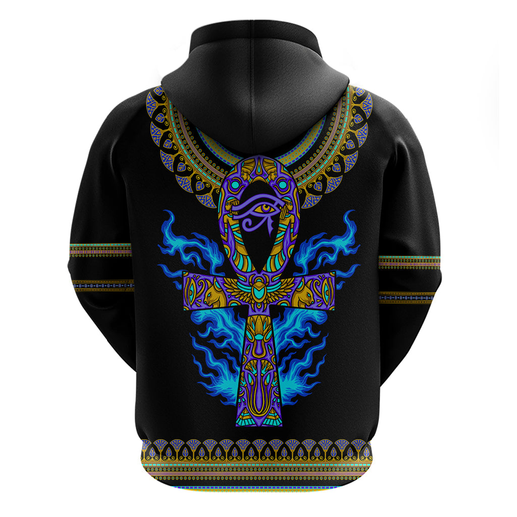 Egyptian Ankh Golden Blue Fire Hoodie - Wonder Print Shop
