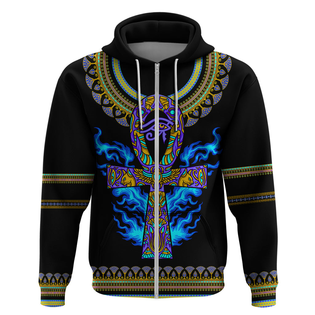Egyptian Ankh Golden Blue Fire Hoodie - Wonder Print Shop