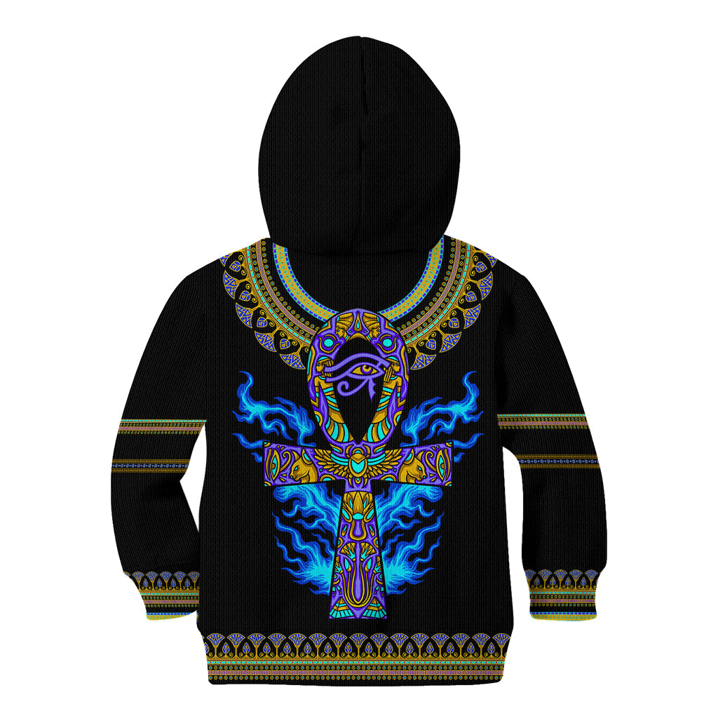 Egyptian Ankh Golden Blue Fire Kid Hoodie - Wonder Print Shop