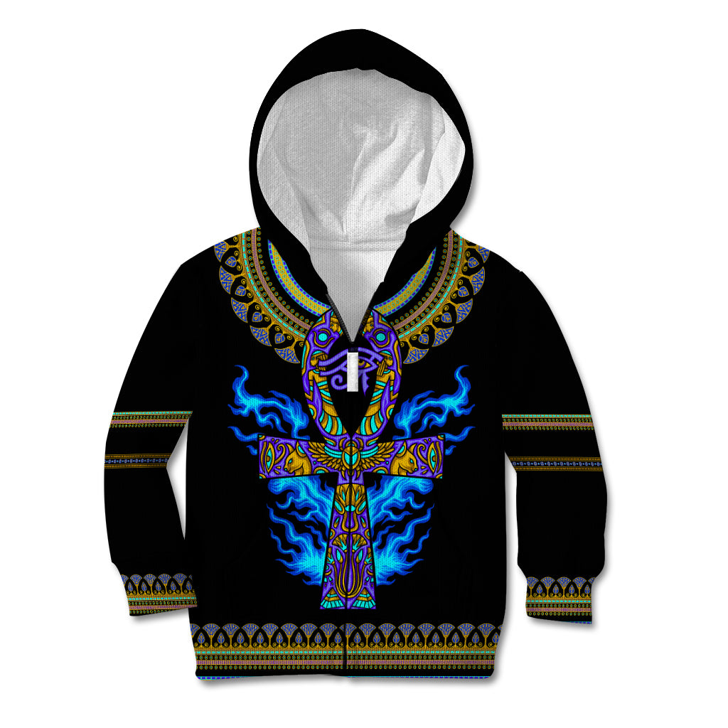 Egyptian Ankh Golden Blue Fire Kid Hoodie - Wonder Print Shop