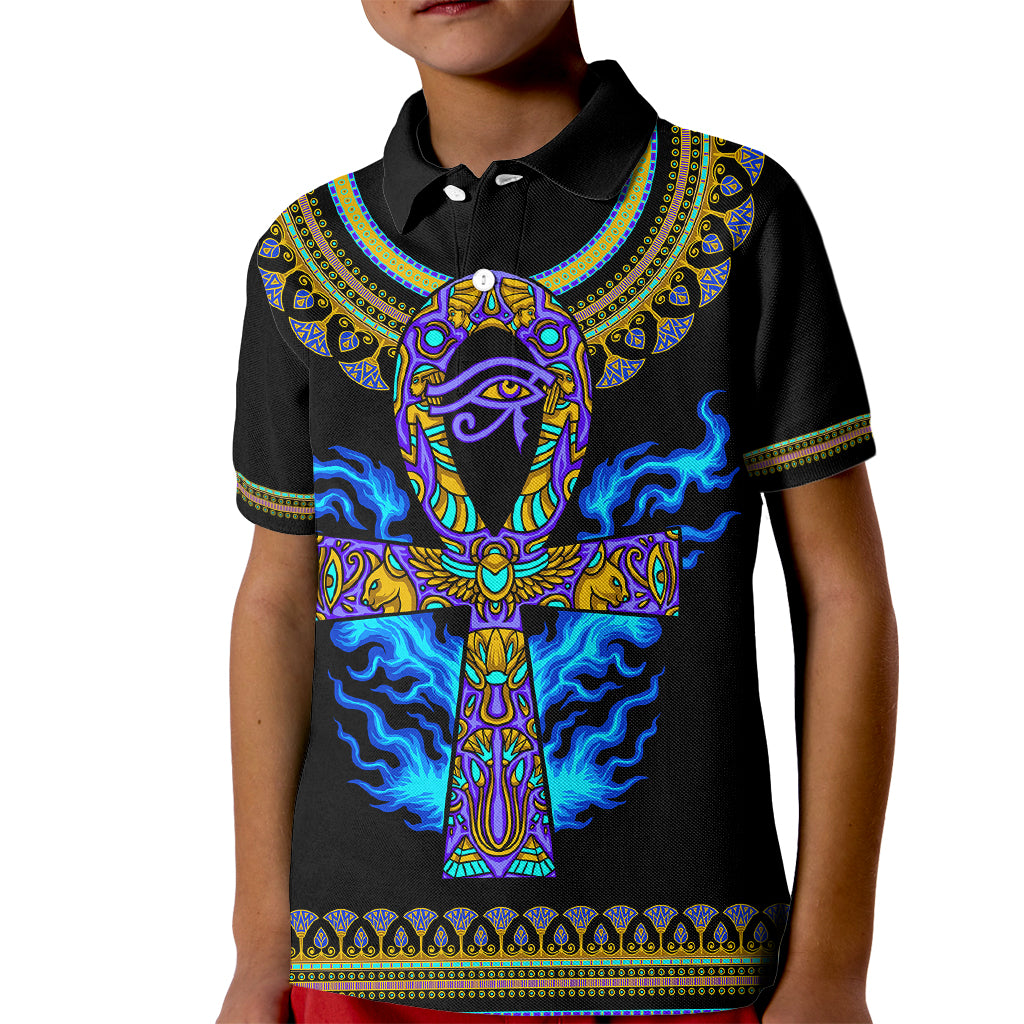 Egyptian Ankh Golden Blue Fire Kid Polo Shirt - Wonder Print Shop