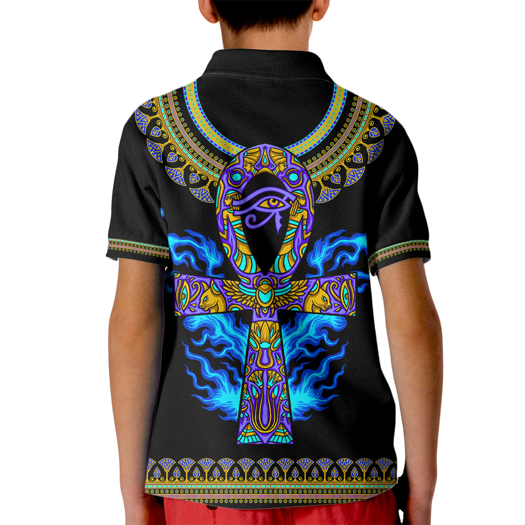 Egyptian Ankh Golden Blue Fire Kid Polo Shirt - Wonder Print Shop