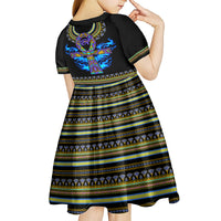 Egyptian Ankh Golden Blue Fire Kid Short Sleeve Dress - Wonder Print Shop