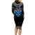 Egyptian Ankh Golden Blue Fire Long Sleeve Bodycon Dress - Wonder Print Shop