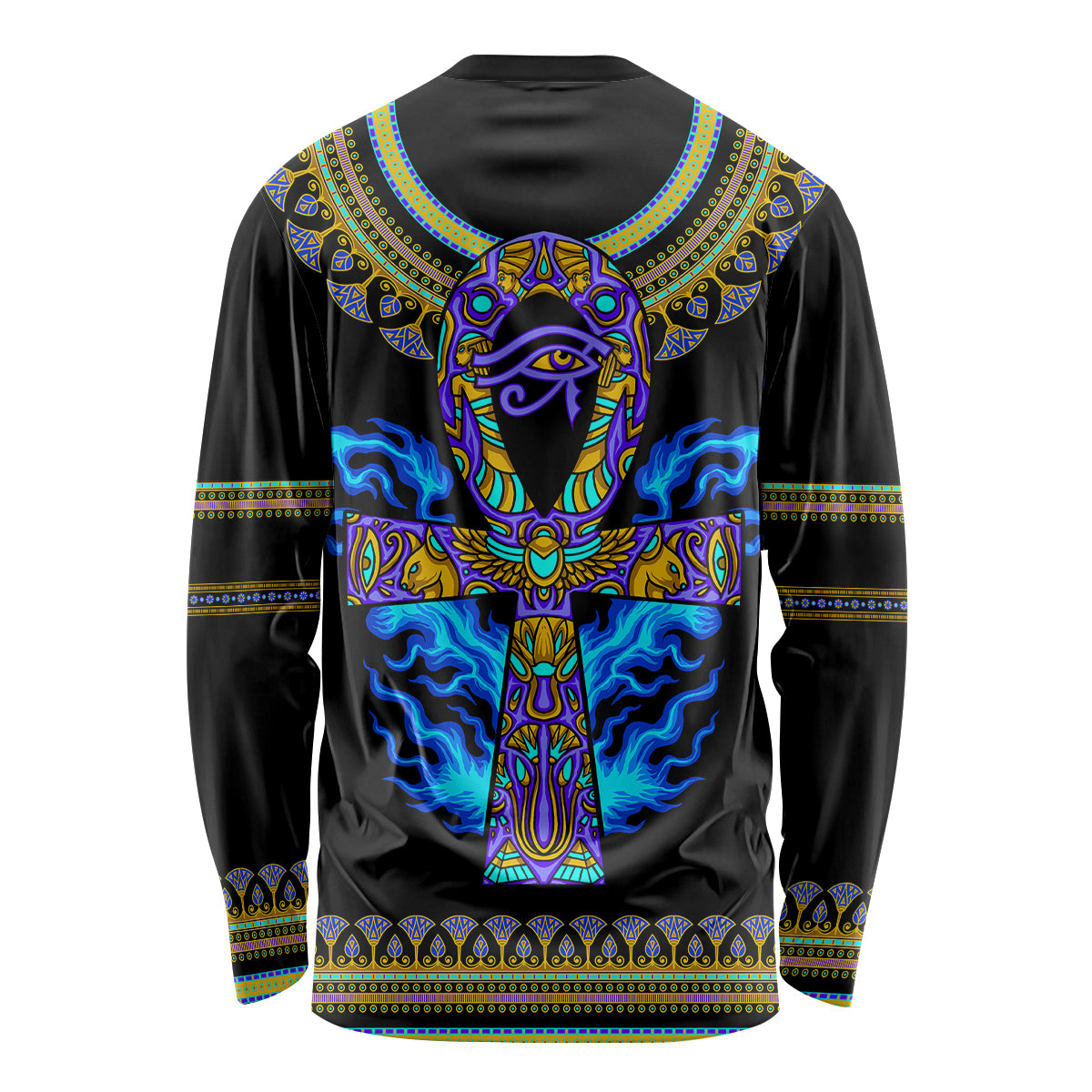 Egyptian Ankh Golden Blue Fire Long Sleeve Shirt - Wonder Print Shop