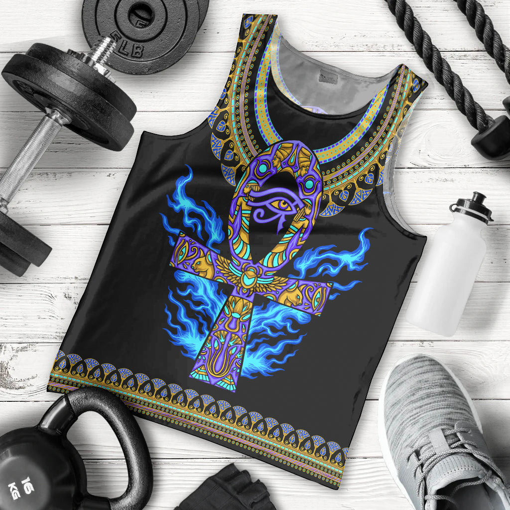 Egyptian Ankh Golden Blue Fire Men Tank Top - Wonder Print Shop