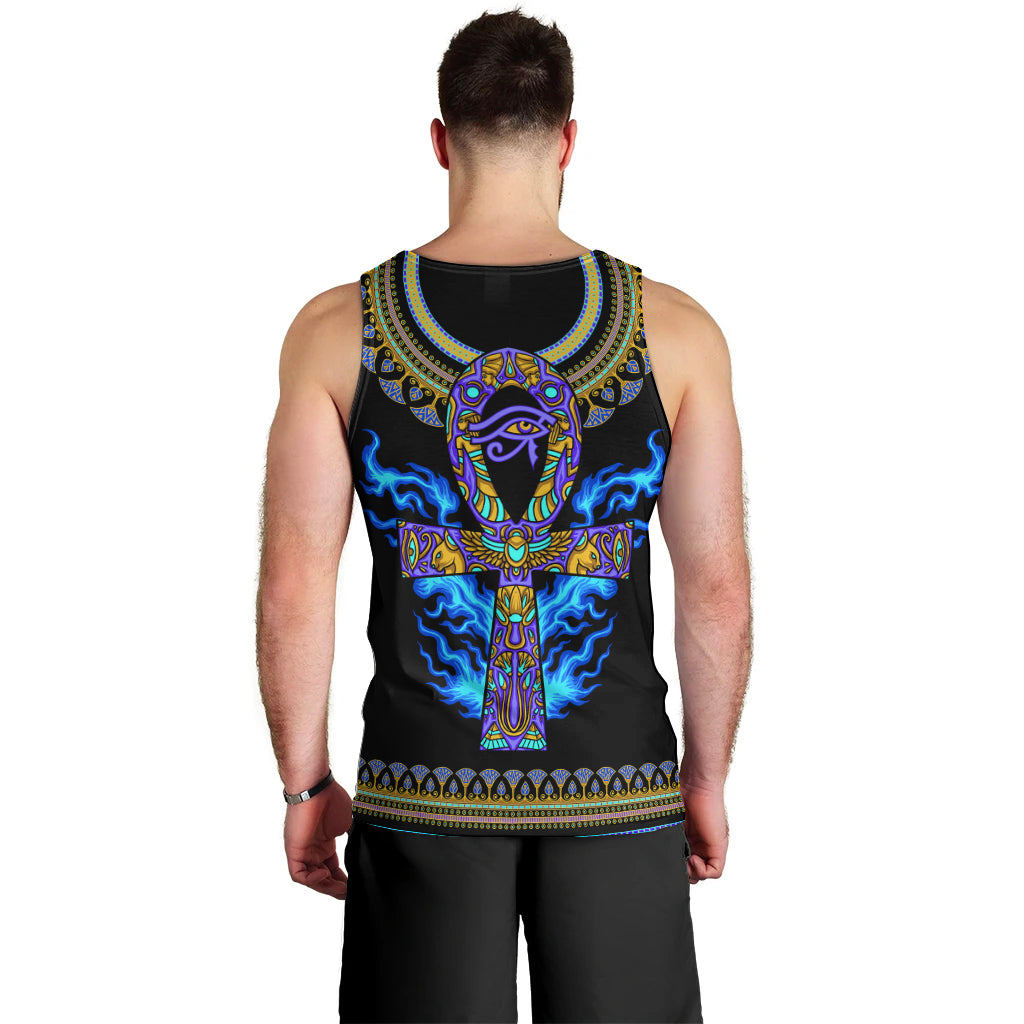 Egyptian Ankh Golden Blue Fire Men Tank Top - Wonder Print Shop