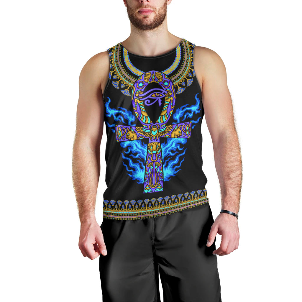 Egyptian Ankh Golden Blue Fire Men Tank Top - Wonder Print Shop