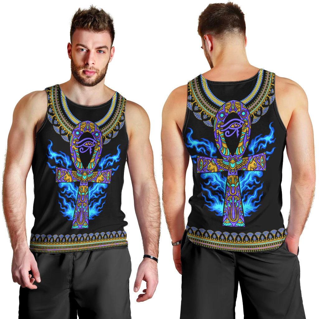 Egyptian Ankh Golden Blue Fire Men Tank Top - Wonder Print Shop