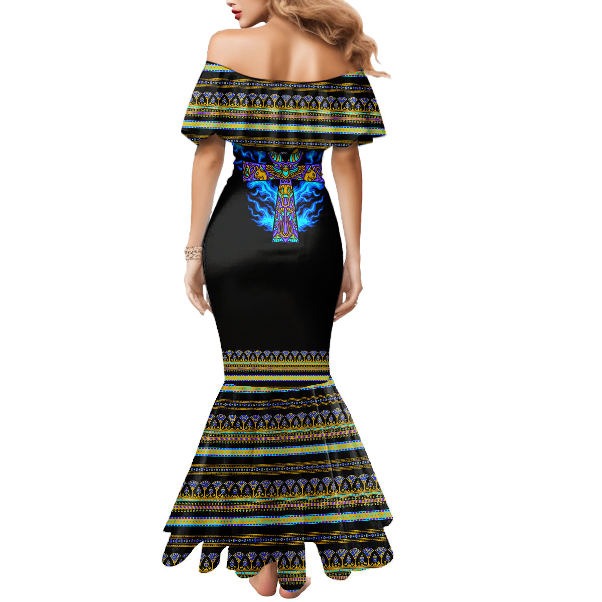 Egyptian Ankh Golden Blue Fire Mermaid Dress - Wonder Print Shop