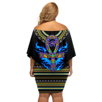 Egyptian Ankh Golden Blue Fire Off Shoulder Short Dress - Wonder Print Shop